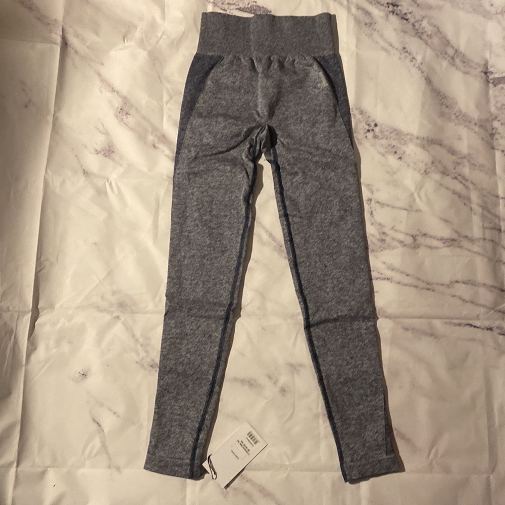 GymShark Flex High-Waisted Leggings Navy Marl/Light Grey Brand New! - Picture 4 of 7